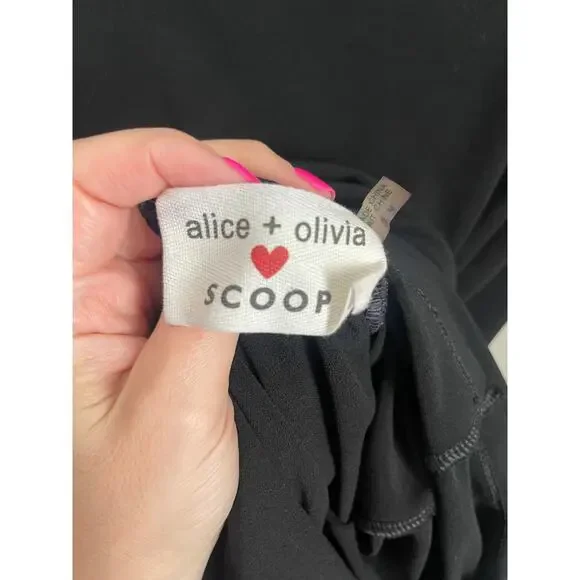 Alice + Olivia SCOOP Black Long Sleeve Raw Hem Mesh Back Dress - Medium - Picture 3 of 3